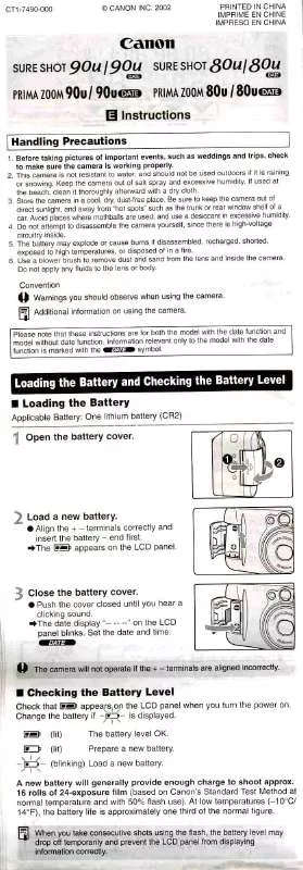 Mode d'emploi CANON SURE SHOT 80U