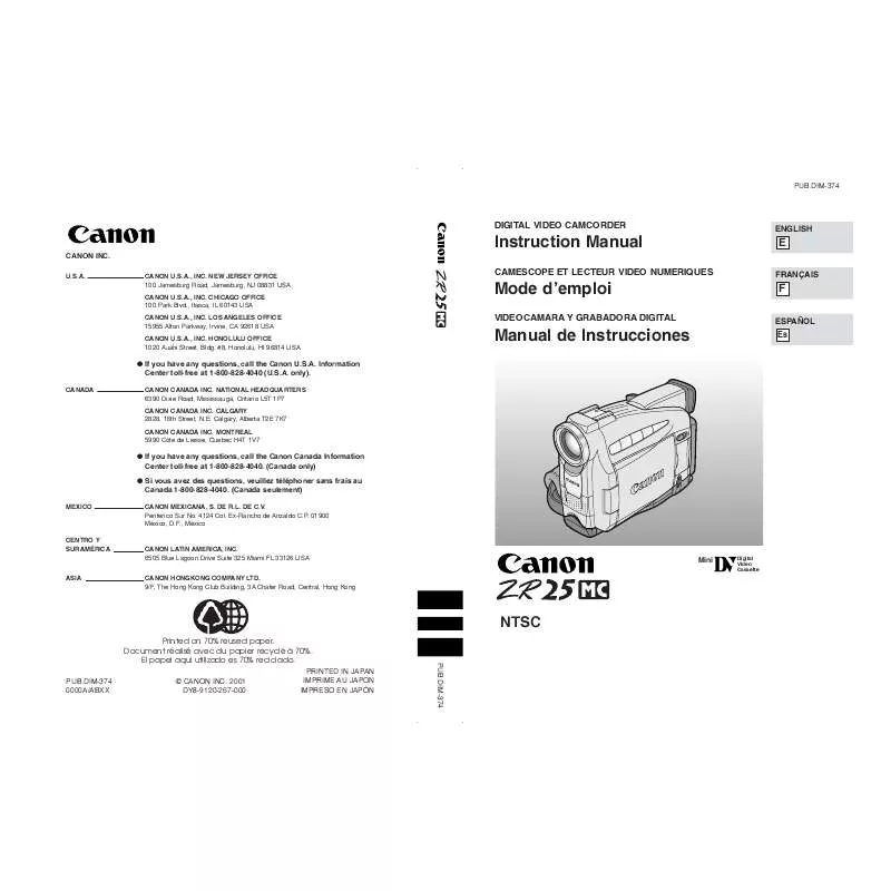 Mode d'emploi CANON ZR25 MC