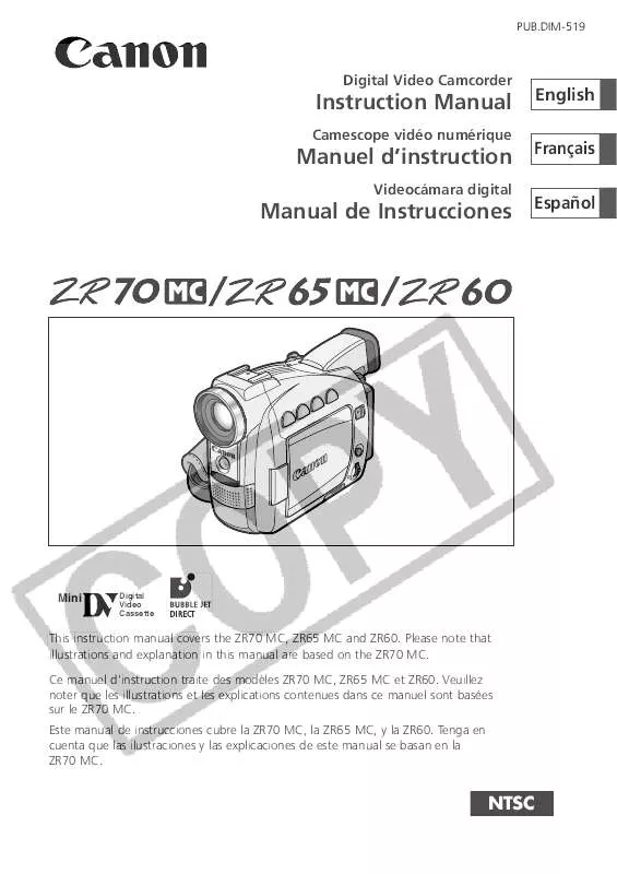 Mode d'emploi CANON ZR70 MC