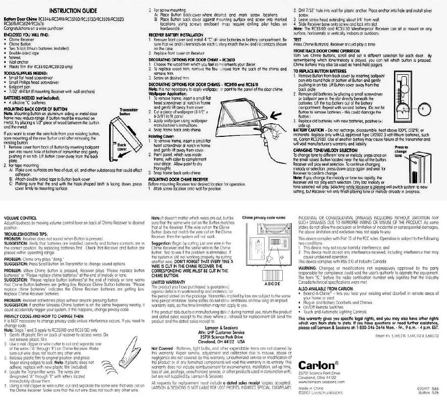 Mode d'emploi CARLON RC 3346