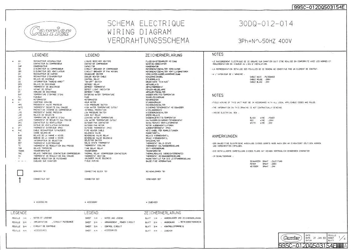 Mode d'emploi CARRIER 30DQ012-03SEL