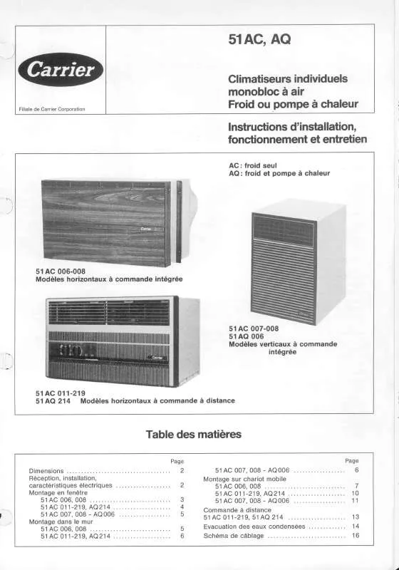 Mode d'emploi CARRIER 51AQIOM