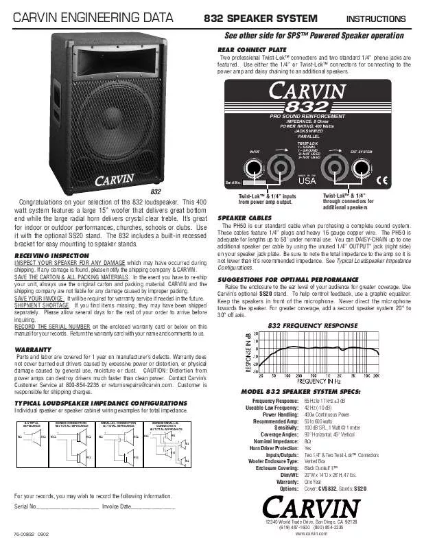 Mode d'emploi CARVIN 832