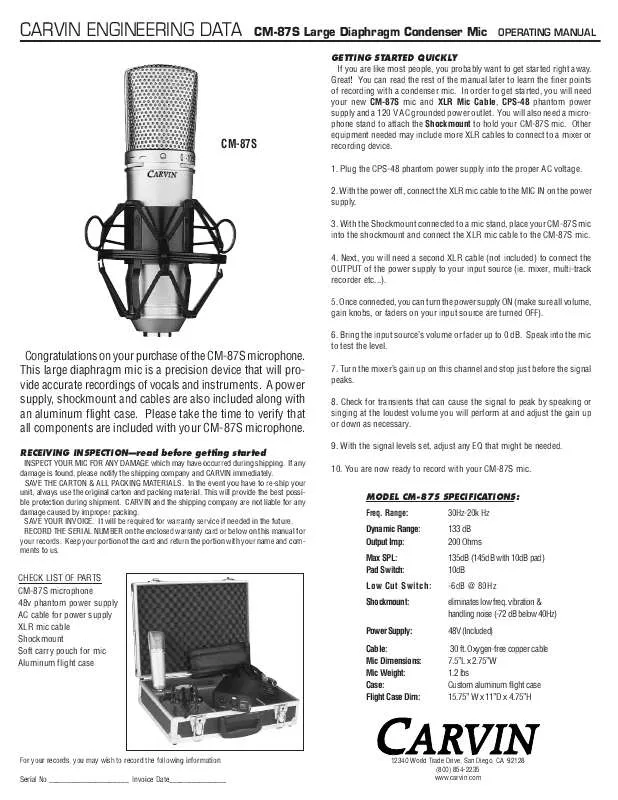 Mode d'emploi CARVIN CM87S