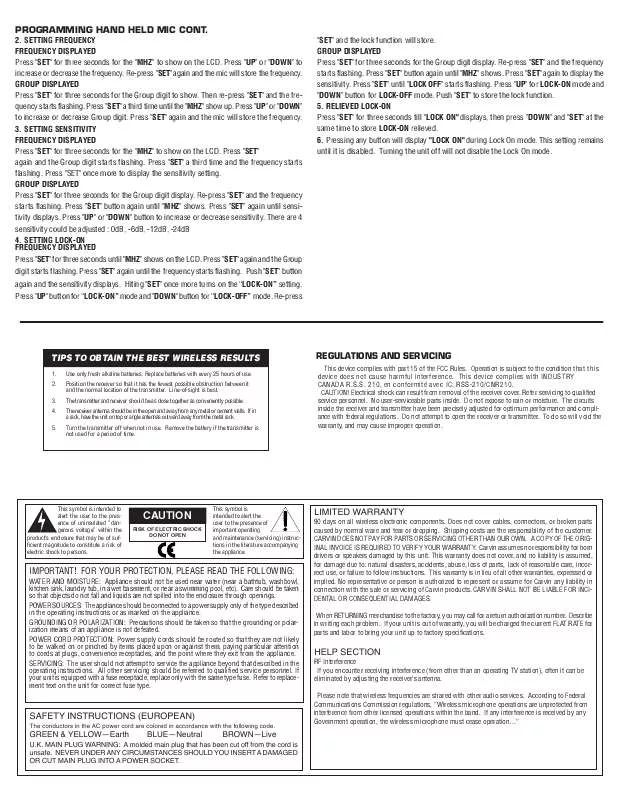 Mode d'emploi CARVIN UX1000BP