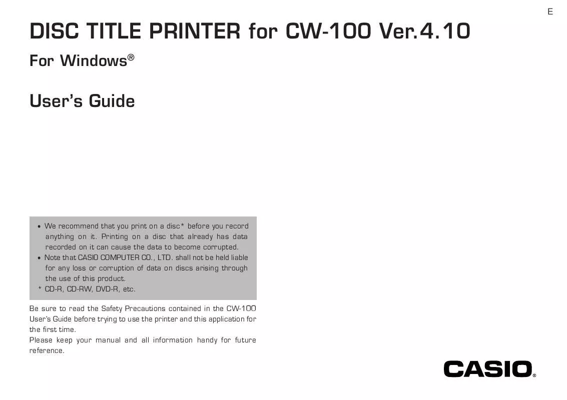 Mode d'emploi CASIO CW-100