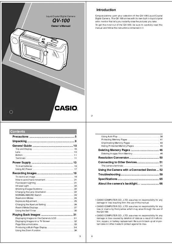 Mode d'emploi CASIO QV-100