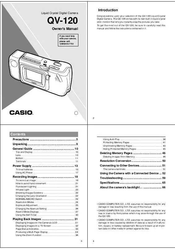 Mode d'emploi CASIO QV-120