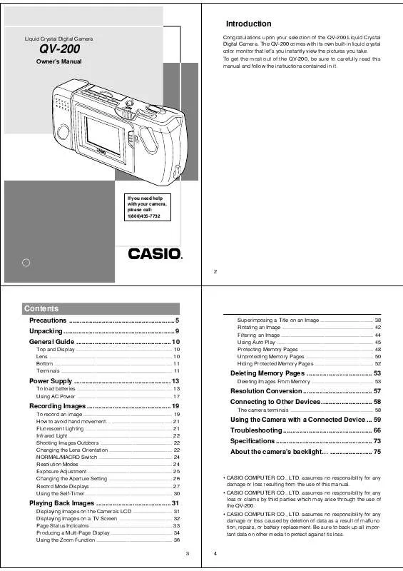 Mode d'emploi CASIO QV-200