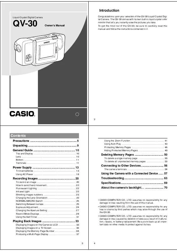 Mode d'emploi CASIO QV-30