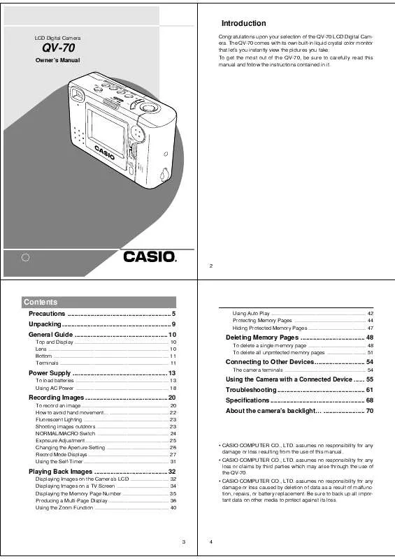 Mode d'emploi CASIO QV-70