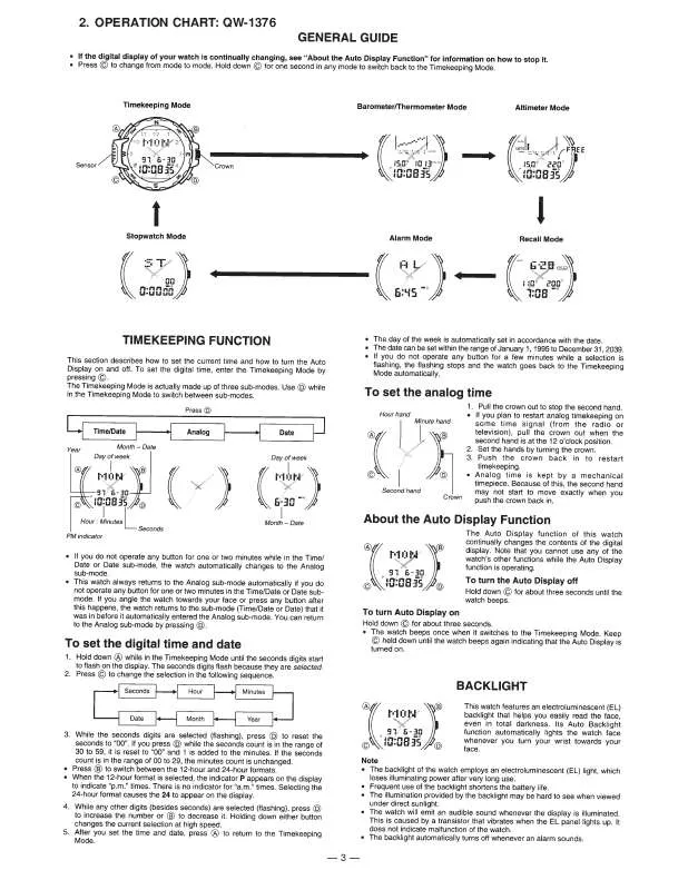 Mode d'emploi CASIO QW-1376