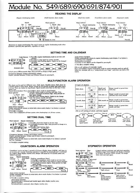 Mode d'emploi CASIO QW-874