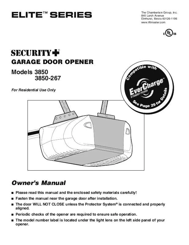 Mode d'emploi CHAMBERLAIN 3850-267