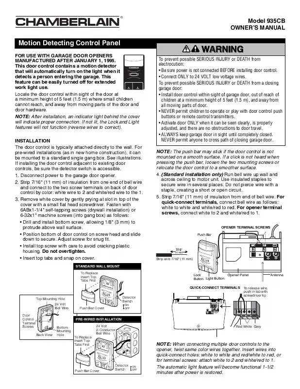 Mode d'emploi CHAMBERLAIN 935CB