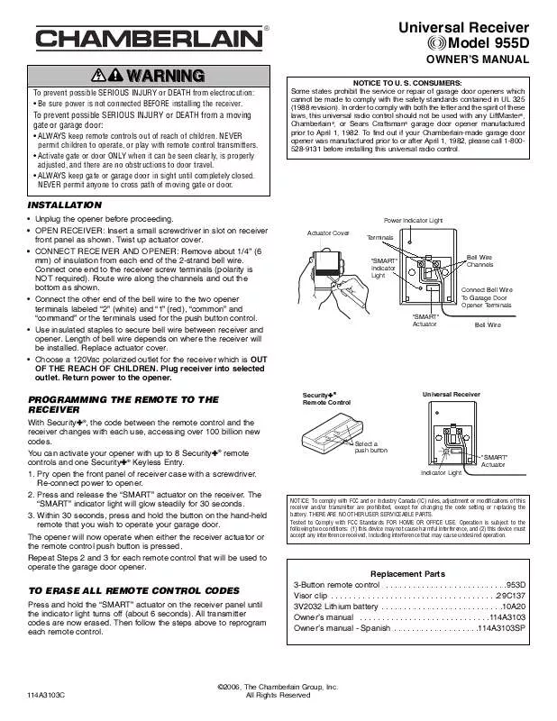 Mode d'emploi CHAMBERLAIN 955D