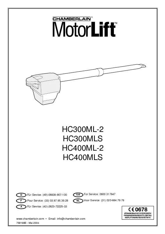 Mode d'emploi CHAMBERLAIN HC400ML-2