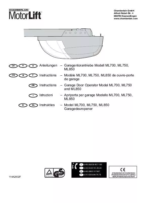 Mode d'emploi CHAMBERLAIN ML700