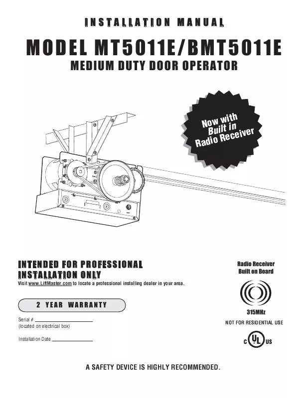 Mode d'emploi CHAMBERLAIN MT5011E