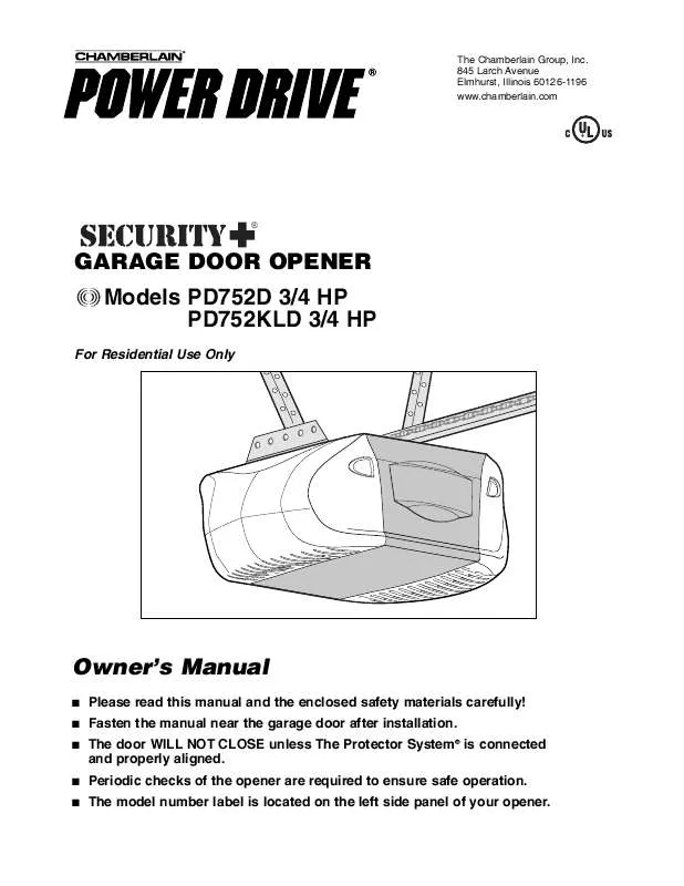 Mode d'emploi CHAMBERLAIN PD752KLD