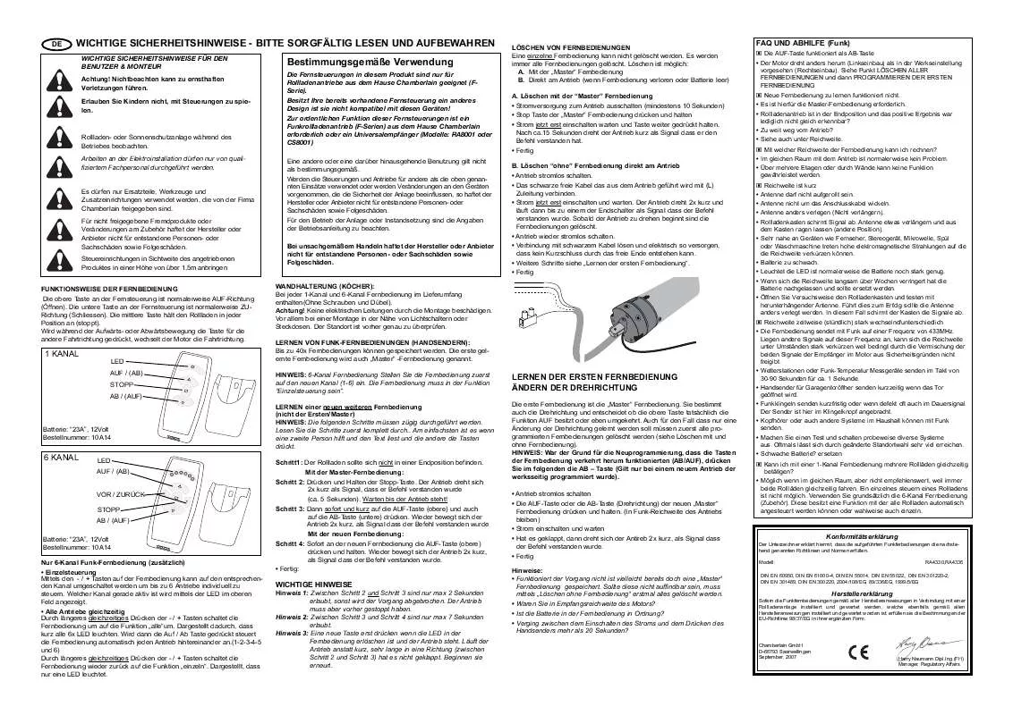 Mode d'emploi CHAMBERLAIN RA4336