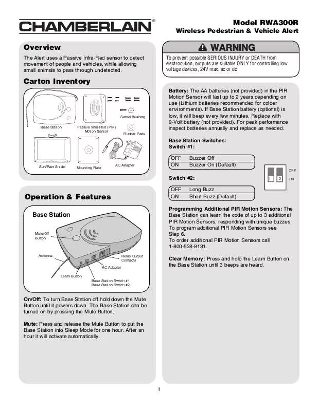 Mode d'emploi CHAMBERLAIN RWA300R