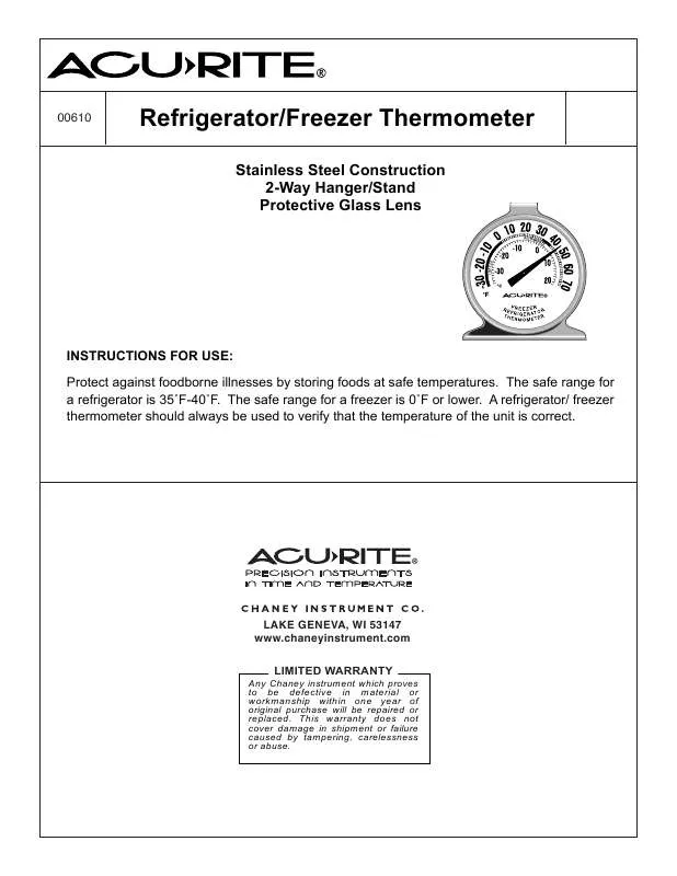 Mode d'emploi CHANEY INSTRUMENTS FREEZERFRIDGE THERMOMETER MODEL 00610