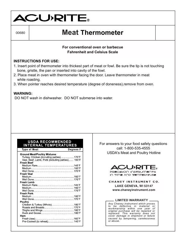 Mode d'emploi CHANEY INSTRUMENTS MEATROAST THERMOMETER MODEL 00680