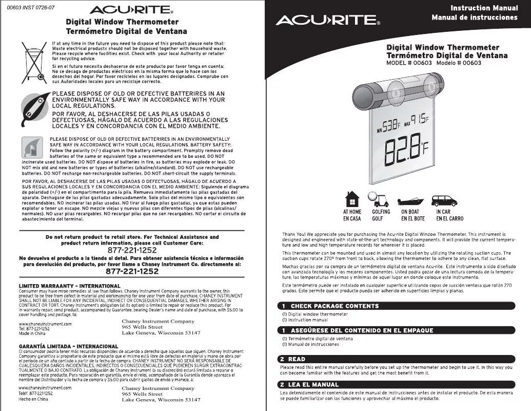 Mode d'emploi CHANEY INSTRUMENTS ROTATING SUCTION CUP THERMOMETER MODEL 00603