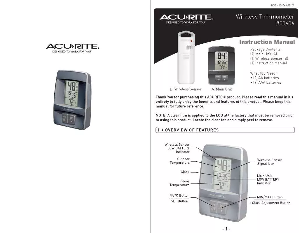 Mode d'emploi CHANEY INSTRUMENTS WIRELESS THERMOMETER MODEL 00606