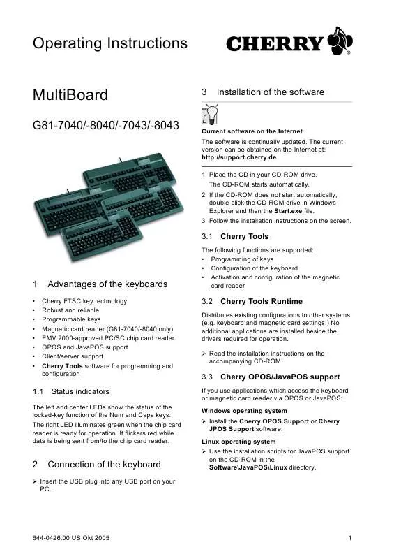 Mode d'emploi CHERRY MULTIBOARD G81-7040