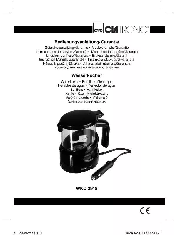 Mode d'emploi CLATRONIC WKC 2918