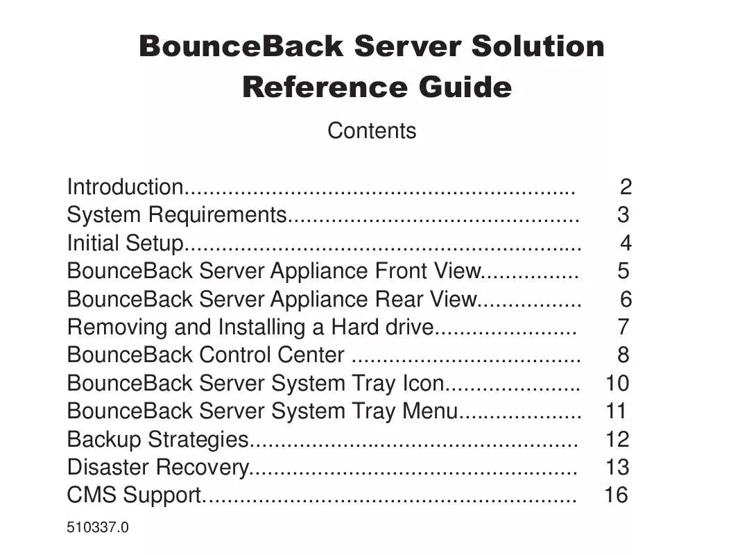 Mode d'emploi CMS PRODUCTS BOUNCEBACK SERVER SOLUTION