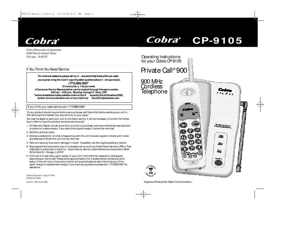 Mode d'emploi COBRA CP9105ML