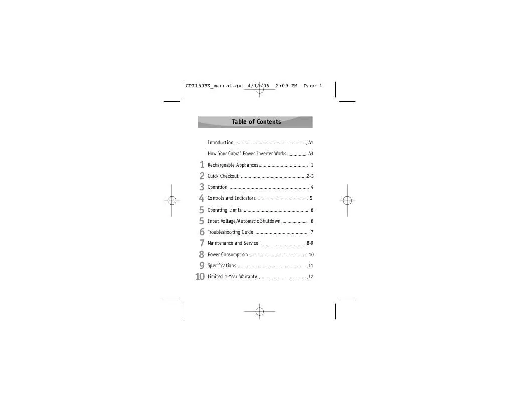 Mode d'emploi COBRA CPI 150 BK