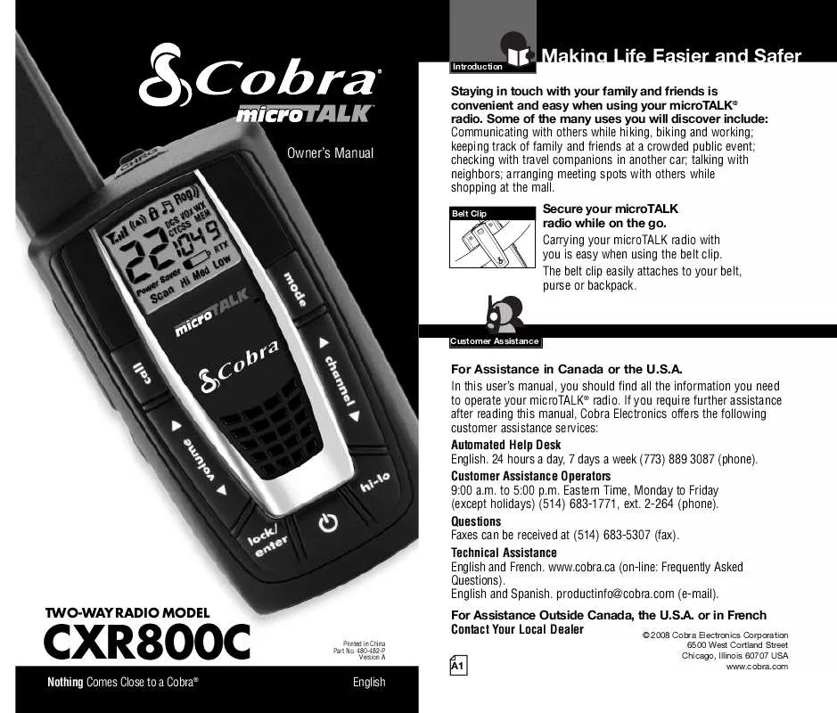 Mode d'emploi COBRA CXR800C