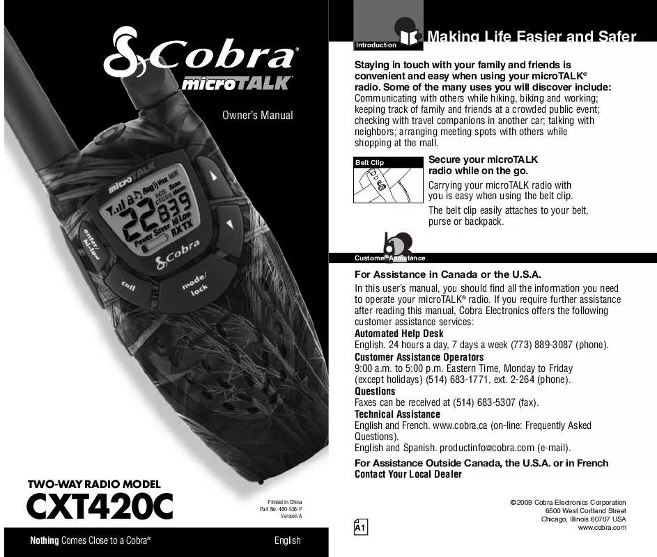 Mode d'emploi COBRA CXT420C
