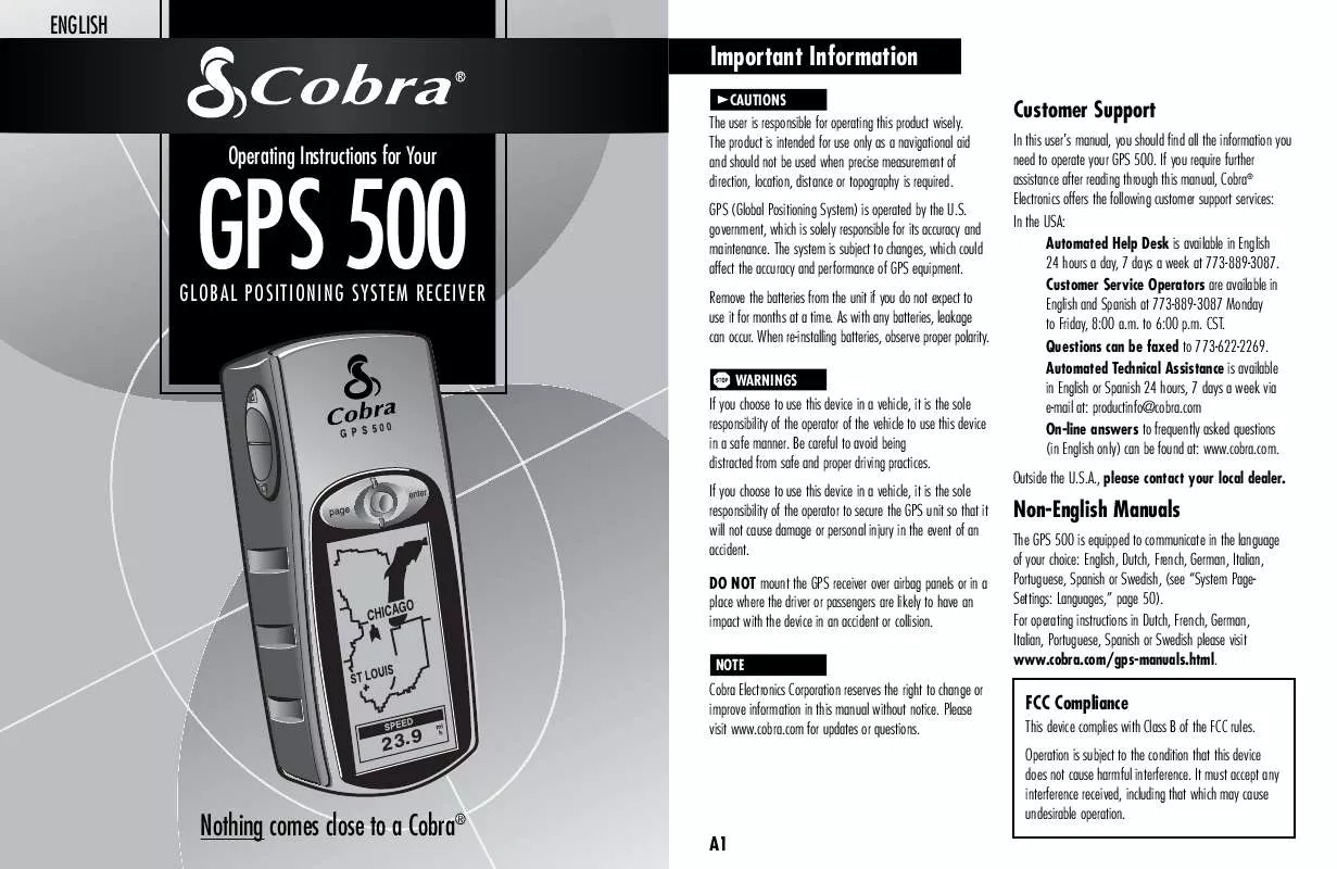 Mode d'emploi COBRA GPS 500