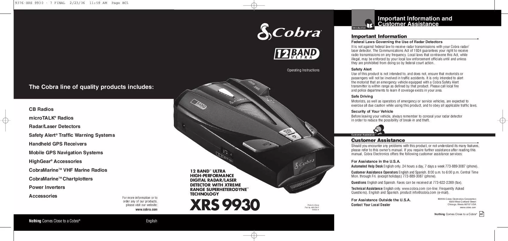 Mode d'emploi COBRA XRS9930