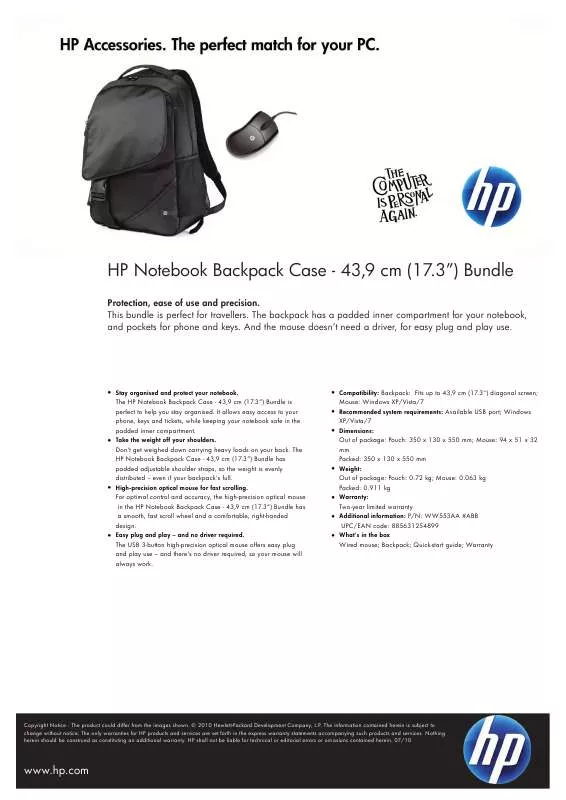 Mode d'emploi COMPAQ NOTEBOOK BACKPACK CASE 43.9