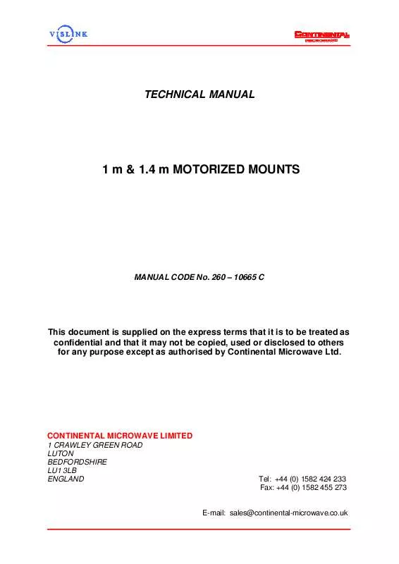 Mode d'emploi CONTINENTAL MICROWAVE 1 M & 1.4 M MOTORIZED MOUNTS