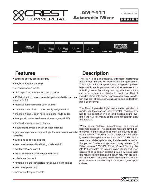 Mode d'emploi CREST AUDIO AM-411 AUTOMATIC MIXER