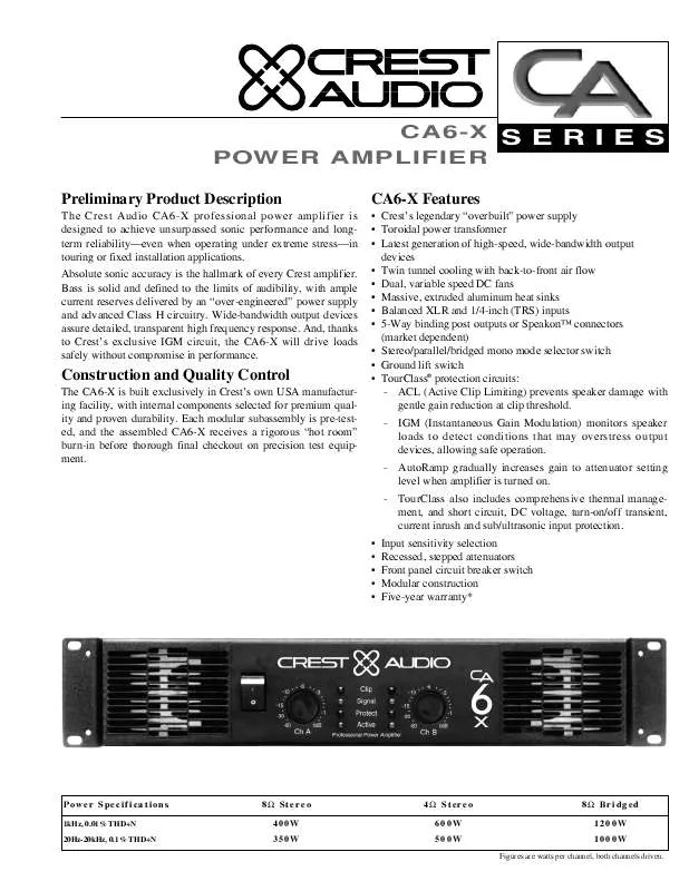 Mode d'emploi CREST AUDIO CA6-X