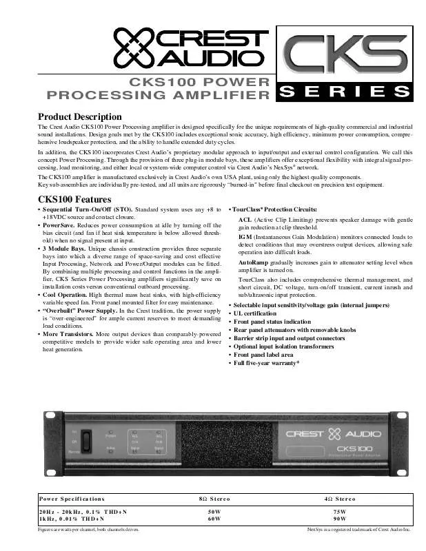 Mode d'emploi CREST AUDIO CKS100