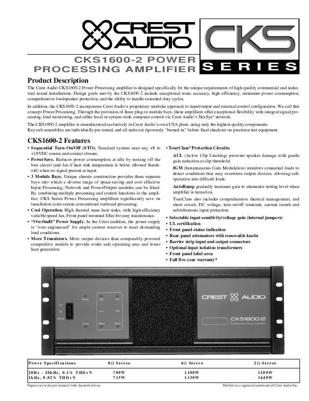 Mode d'emploi CREST AUDIO CKS1600-2