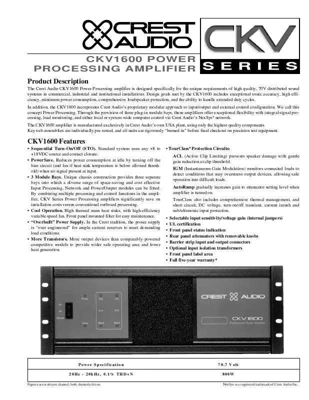 Mode d'emploi CREST AUDIO CKV1600