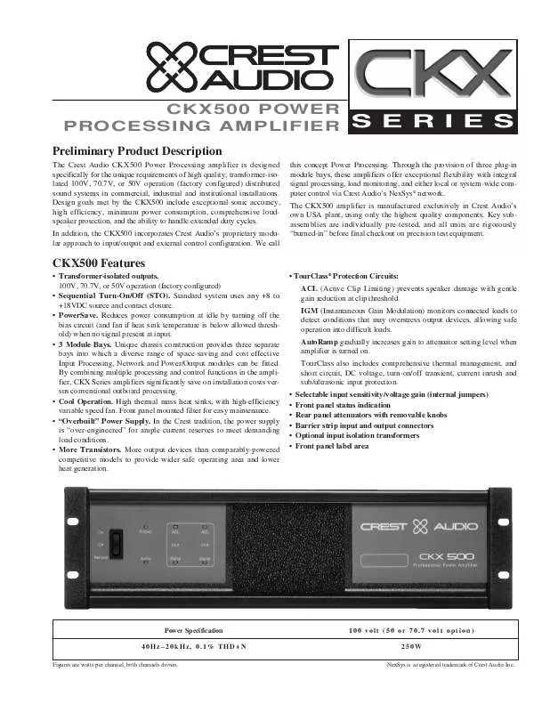 Mode d'emploi CREST AUDIO CKX500