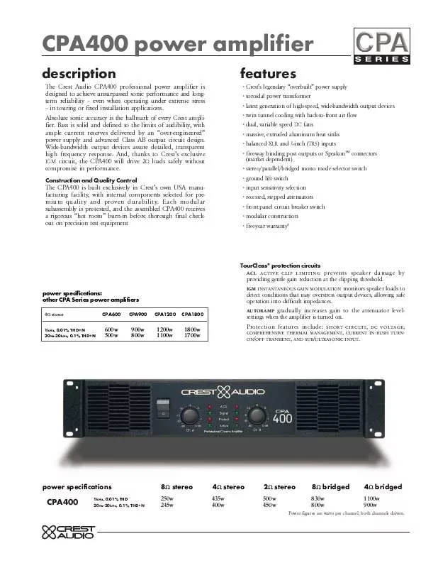 Mode d'emploi CREST AUDIO CPA400