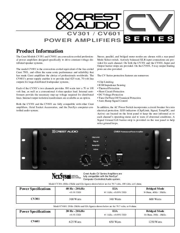 Mode d'emploi CREST AUDIO CV301