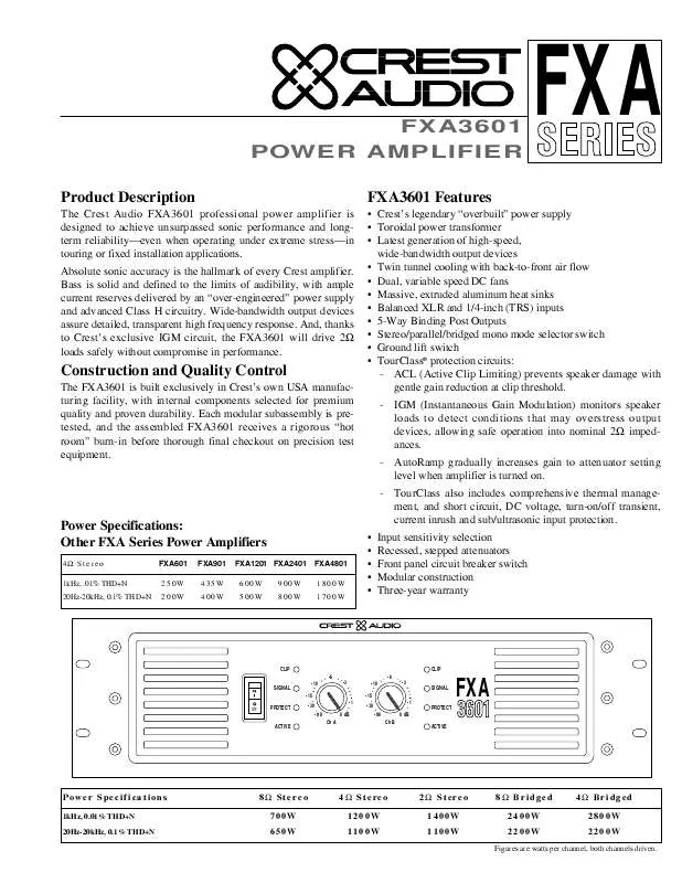 Mode d'emploi CREST AUDIO FXA3601